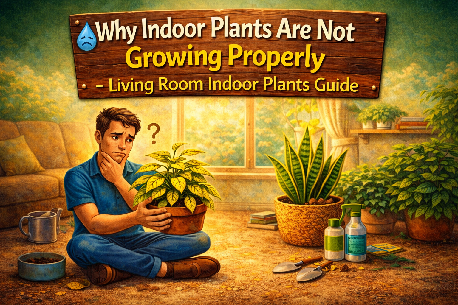 Healthy indoor plants growing well in a living room with proper care routine