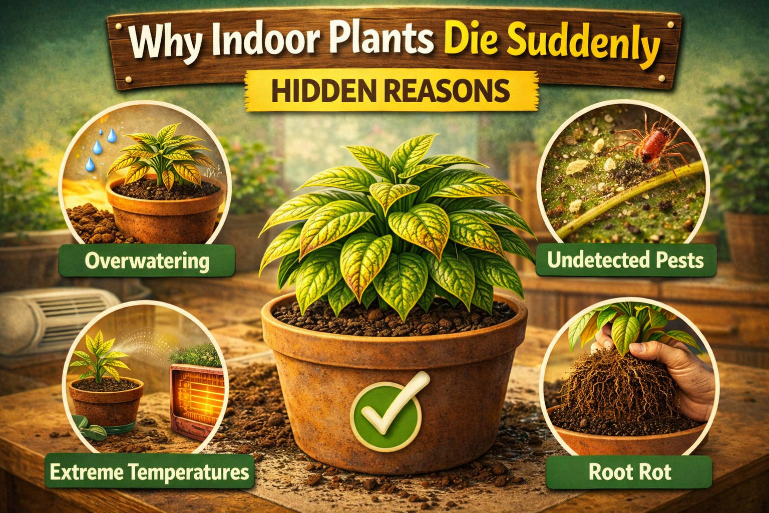 Indoor plant dying suddenly in a living room with hidden care problems