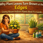 Indoor plant with brown leaf edges in a living room setting